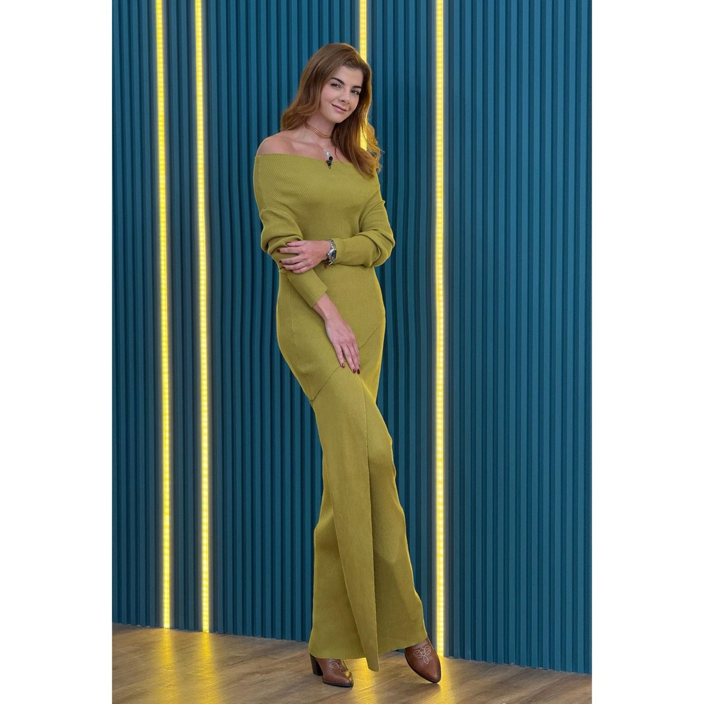 Set Knitted Long Sleeve Top and Maxi Skirt
