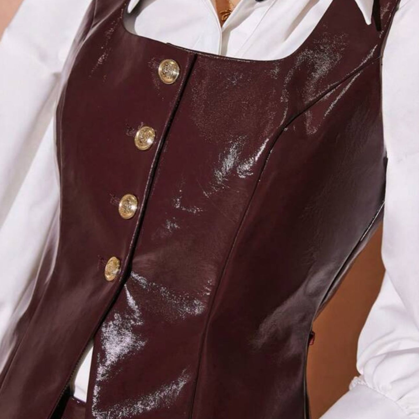 Vinyl Vest Top with Gold Buttons