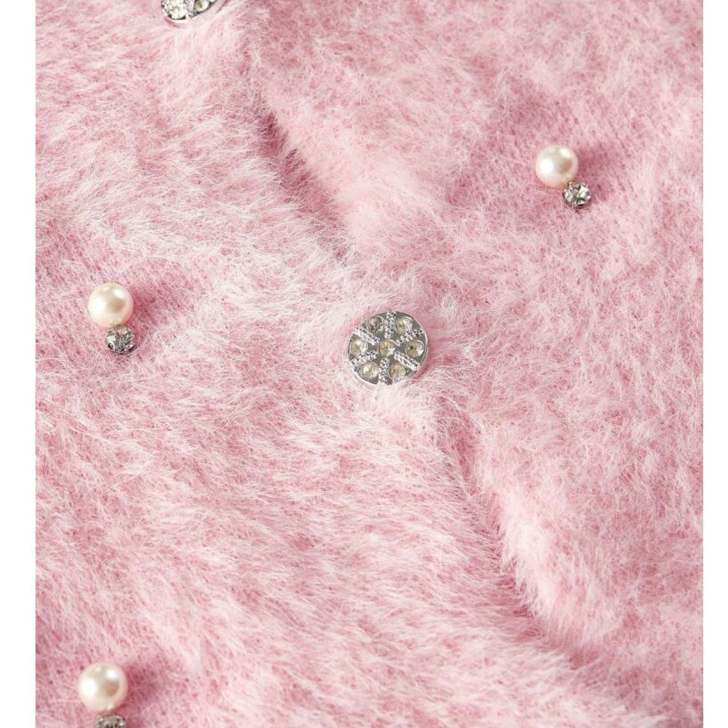 Cardigan with Pearl and Rhinestone Appliques