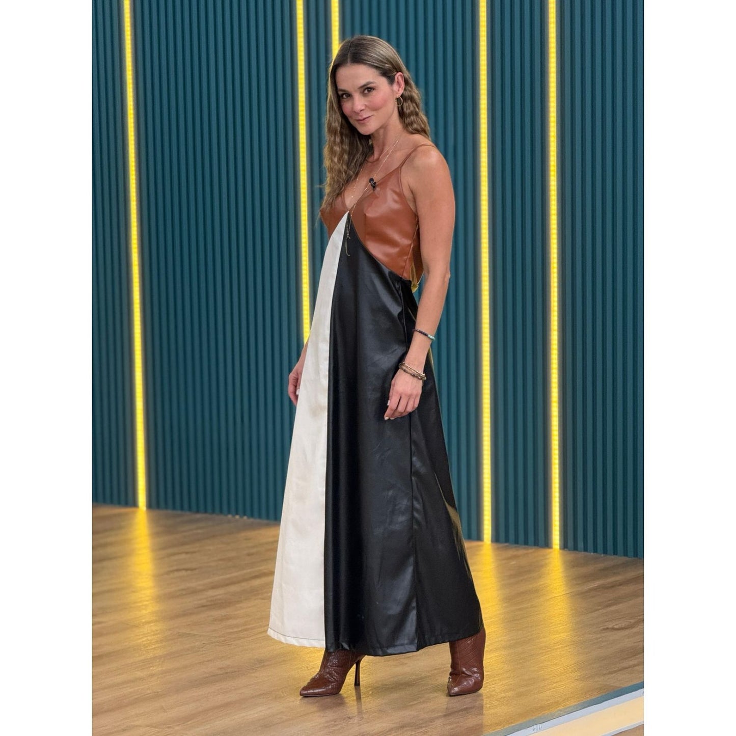 Vestido Midi de tiras colorblock