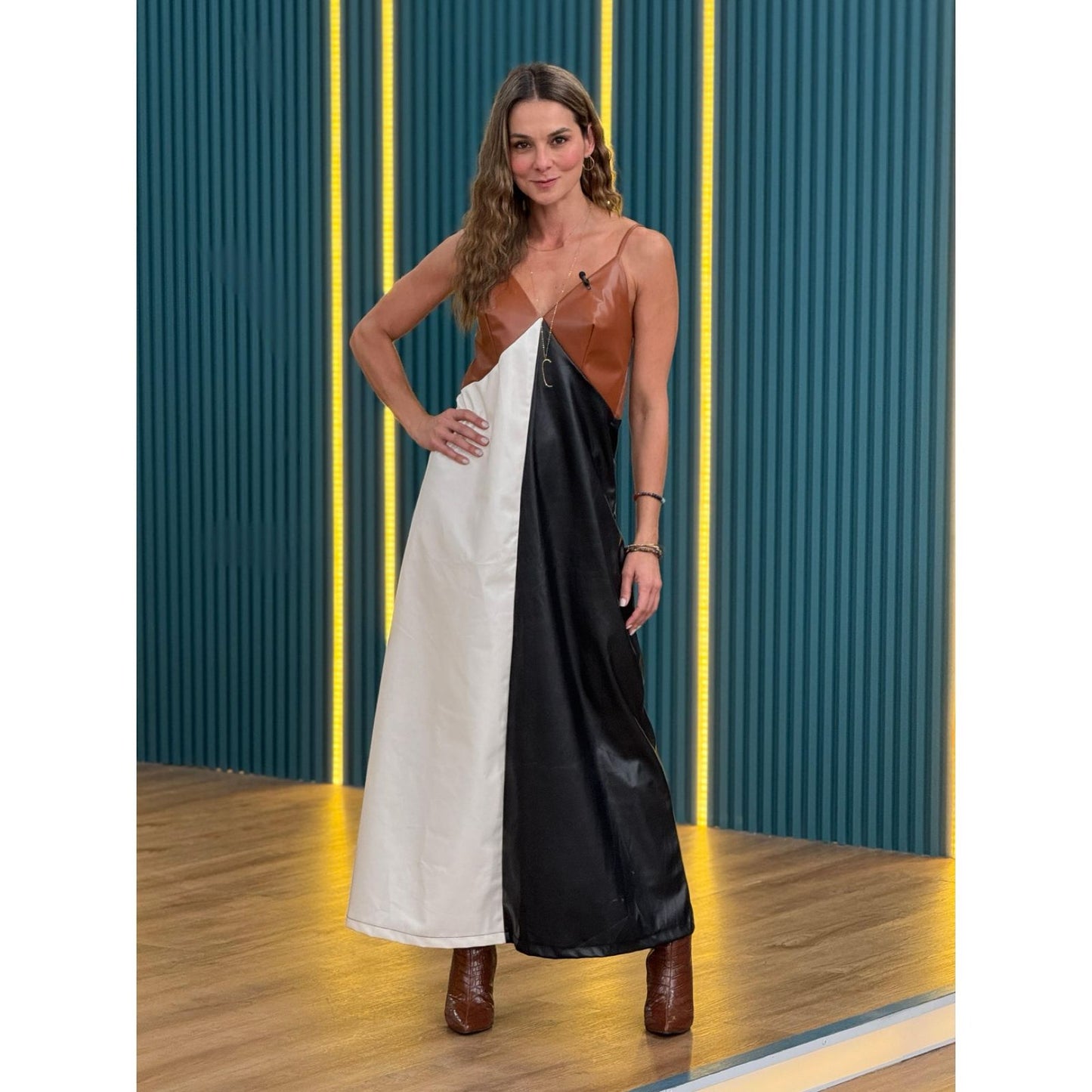 Vestido Midi de tiras colorblock