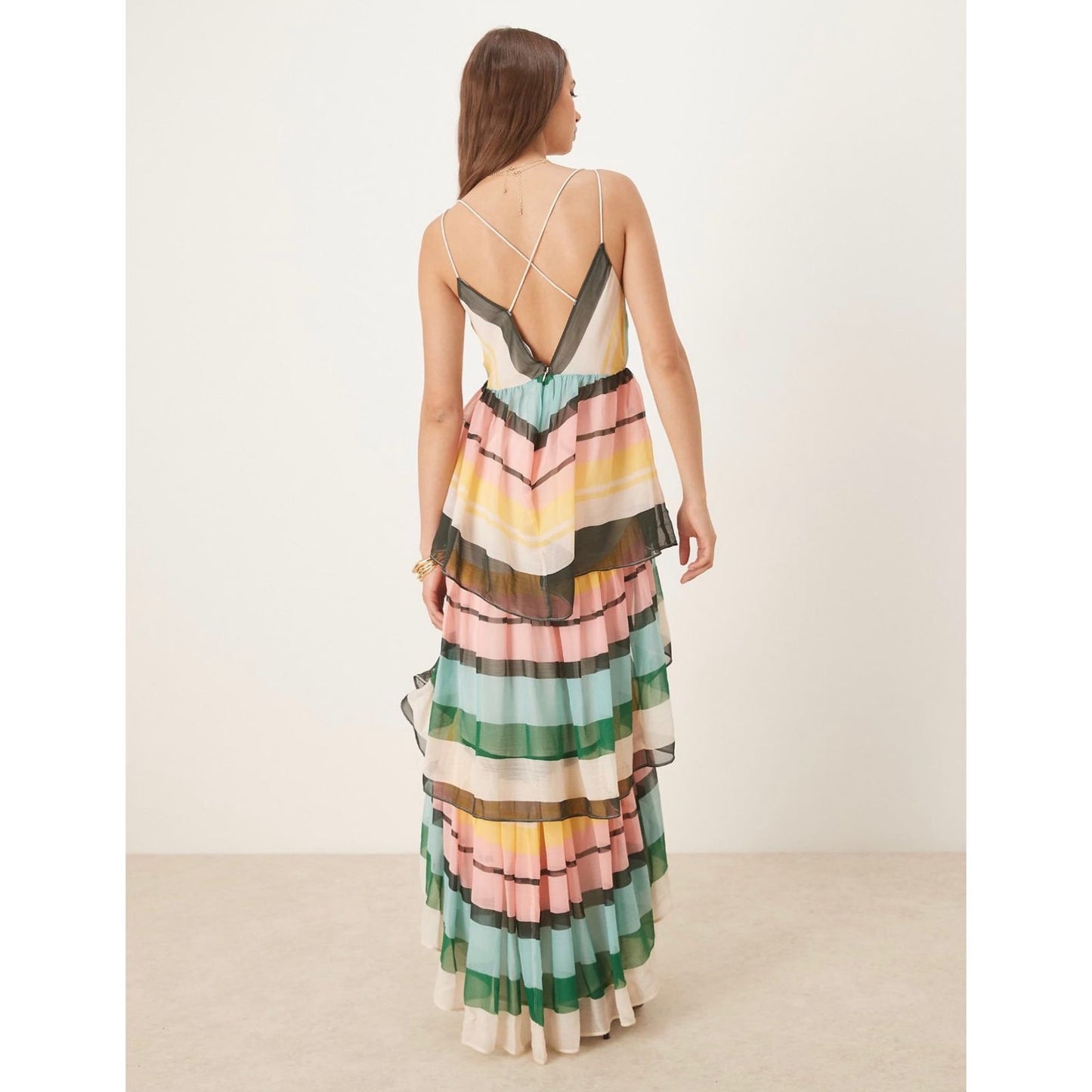 Maxi Vestido de Tiras con Estampado Rayas