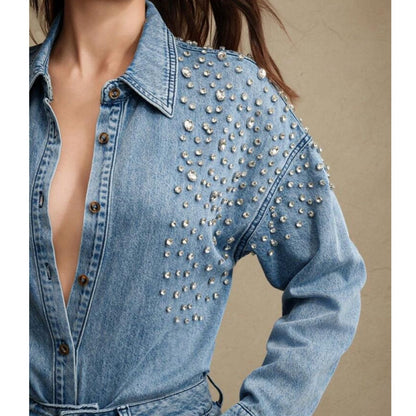 Camisa Denim con Apliques en Rhinestones