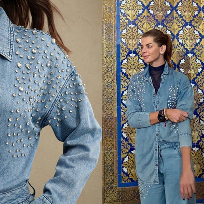 Camisa Denim con Apliques en Rhinestones