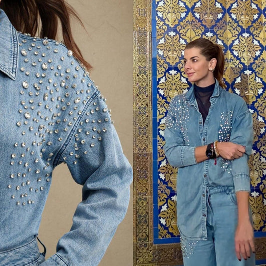 Camisa Denim con Apliques en Rhinestones