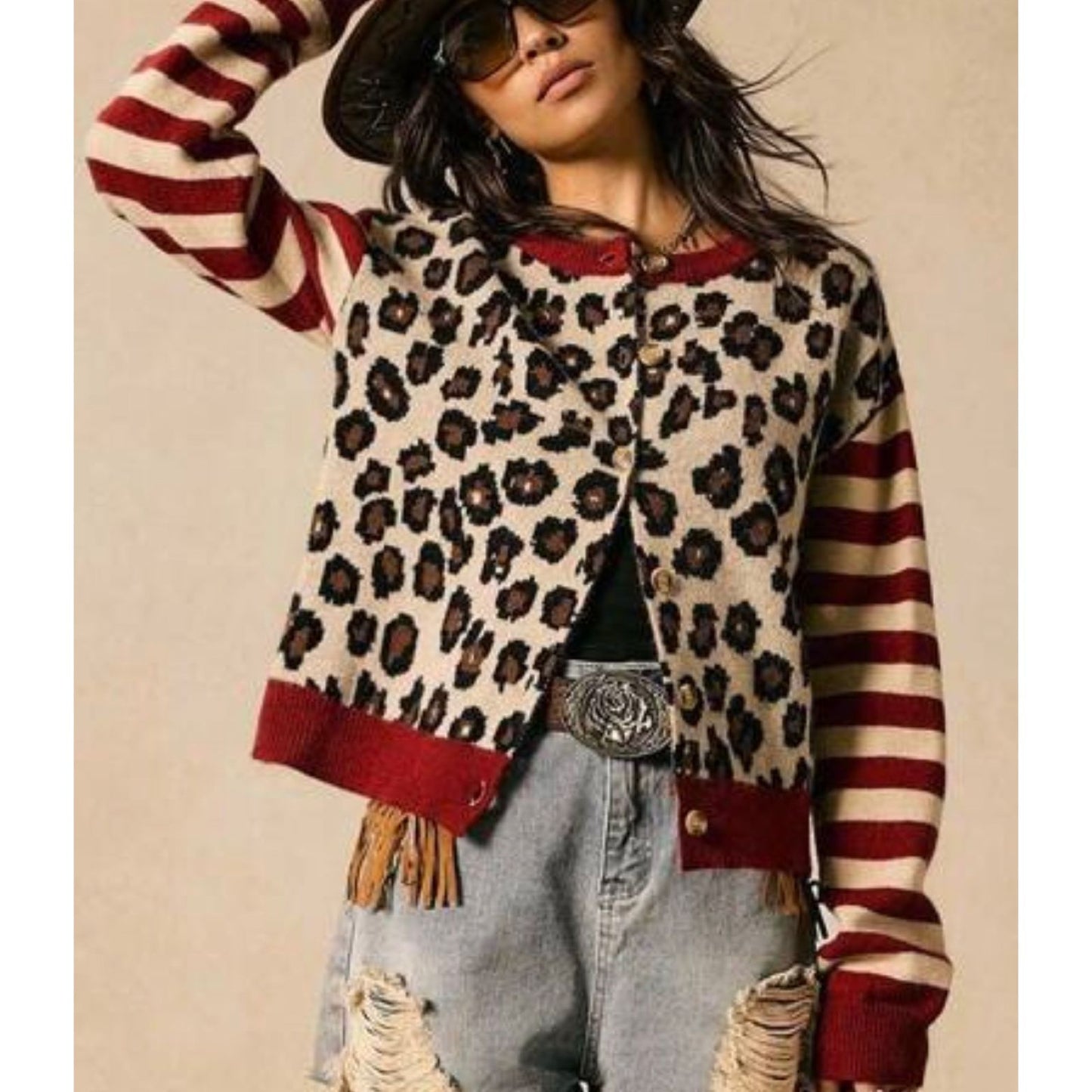 Cardigan Animal Print con Rayas