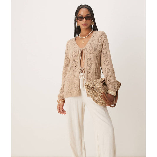 Cardigan con Escote Tejido y Lazos