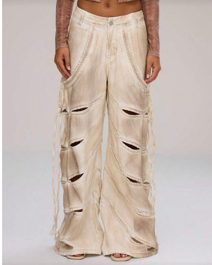 Pantalón Wide Leg con Cortes y Cordones Laterales  VM