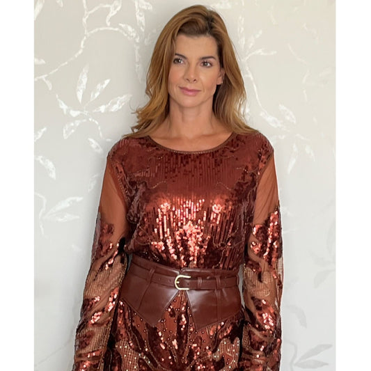 Vestido Mini Cocktail con Lentejuelas Manga Larga