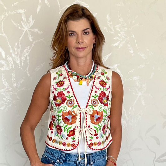 Chaleco Floral con Lazos Boho