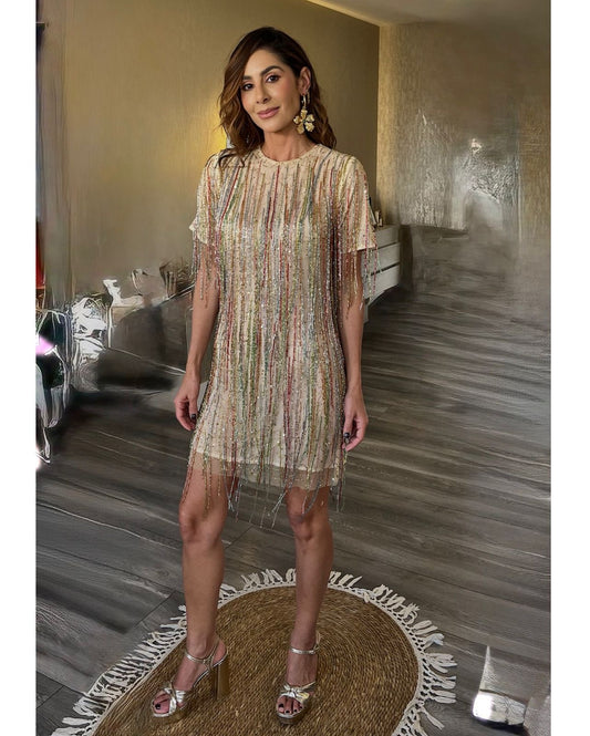 Vestido Glitter con Flecos