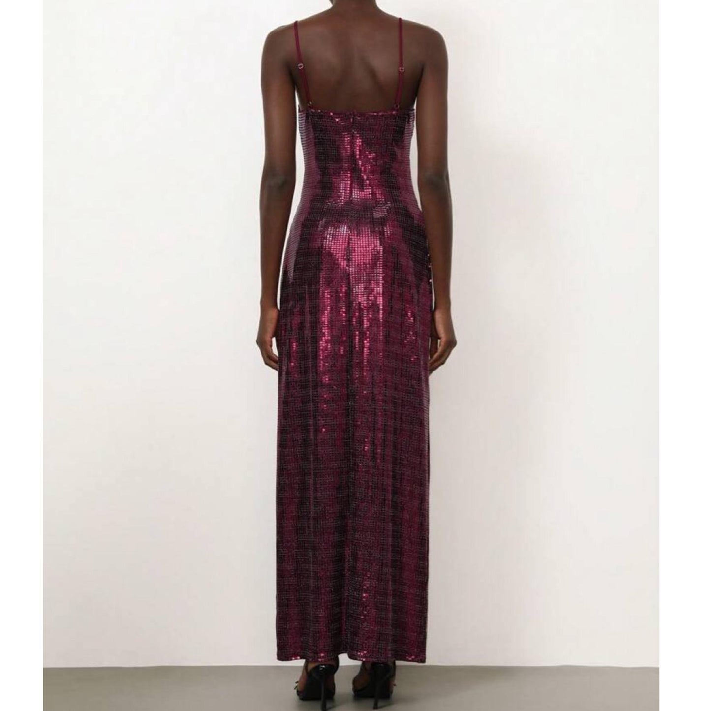 Vestido Maxi de Tiras en Lentejuela Disco
