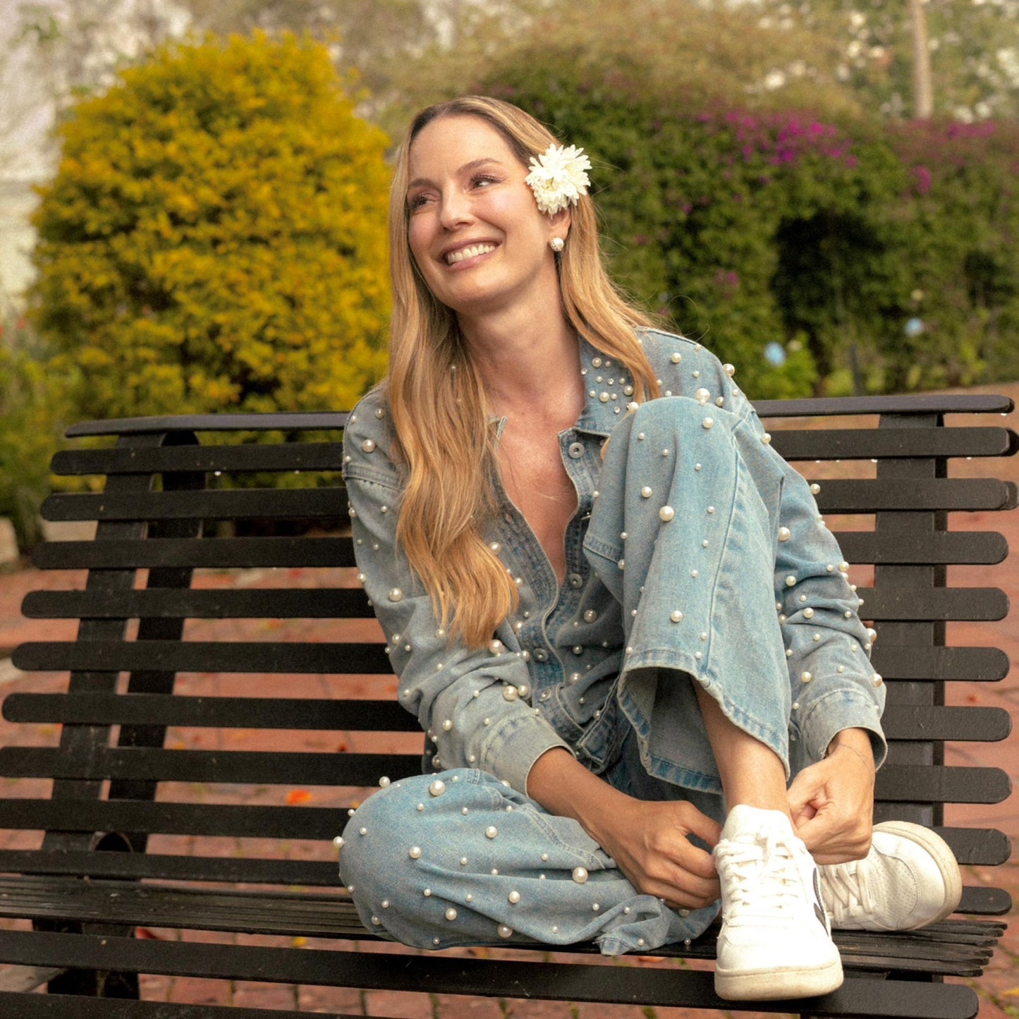 Set camisa y Jean denim con Perlas Mc