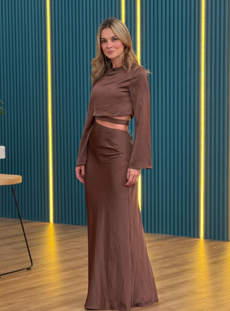 Maxi Vestido Cut Out Manga Larga