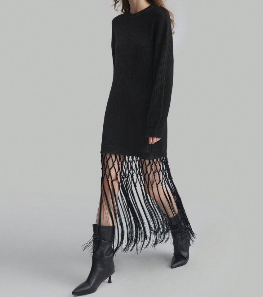 Vestido Sweater  Tejido con Flecos