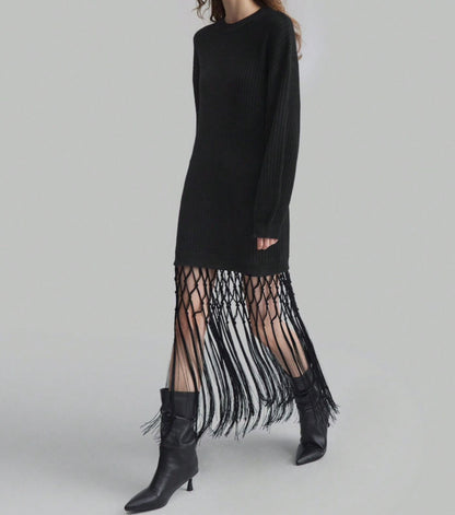 Vestido Sweater  Tejido con Flecos