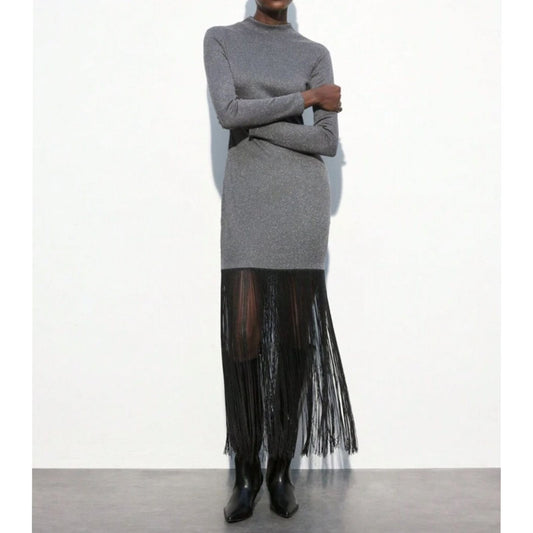 Vestido Tejido Tipo Sweater con Flecos
