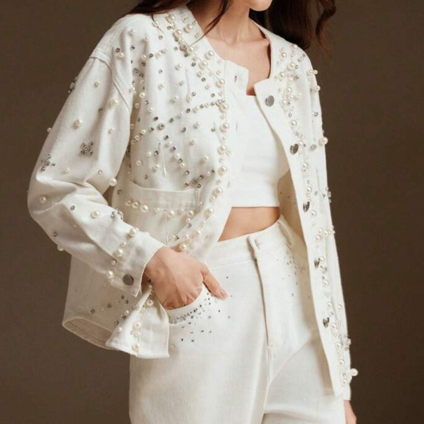 Chaqueta con Perlas y Rhinestones