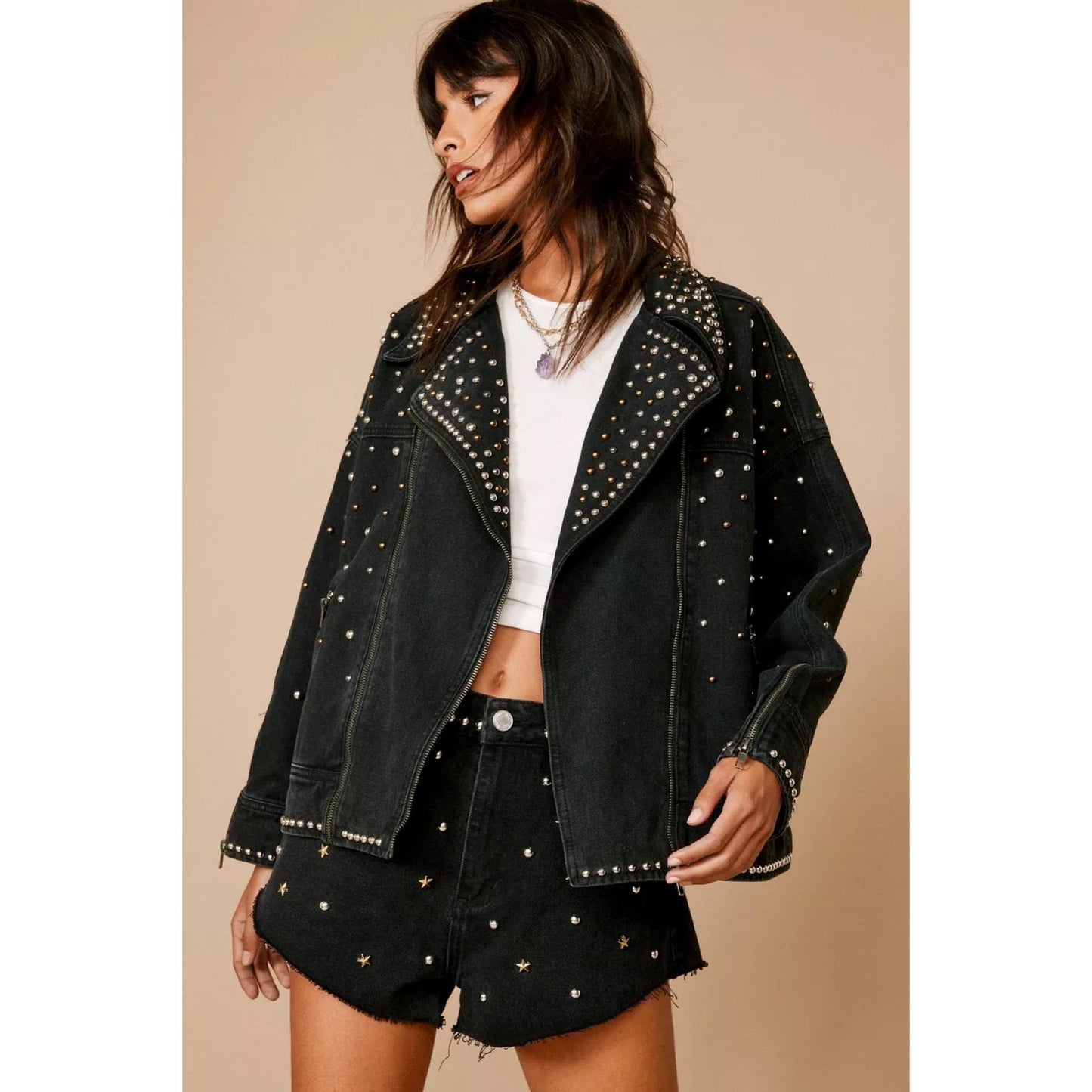 Chaqueta denim glitter