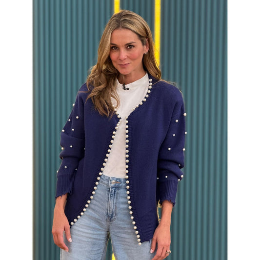 Cardigan con Apliques en Perlas