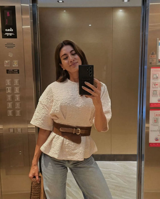 Top Peplum Jacquard en Crema