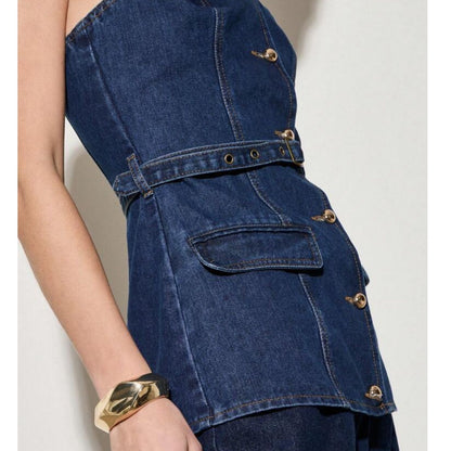 Top Strapless en Denim con Cinturón