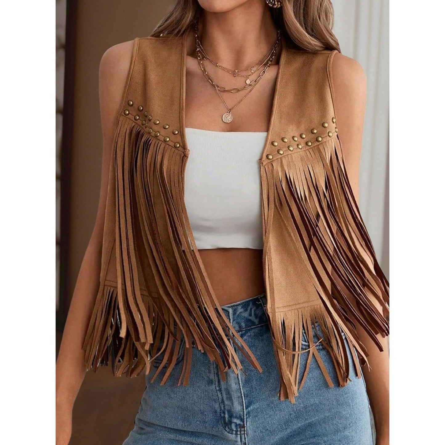 Chaleco Flecos Tipo Boho
