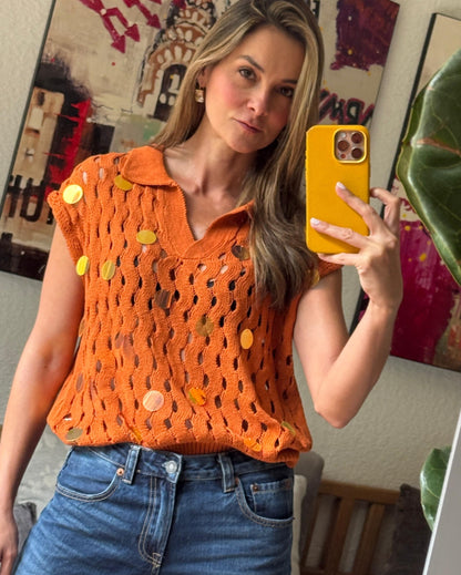 Top chaleco Tejido con Lentejuela