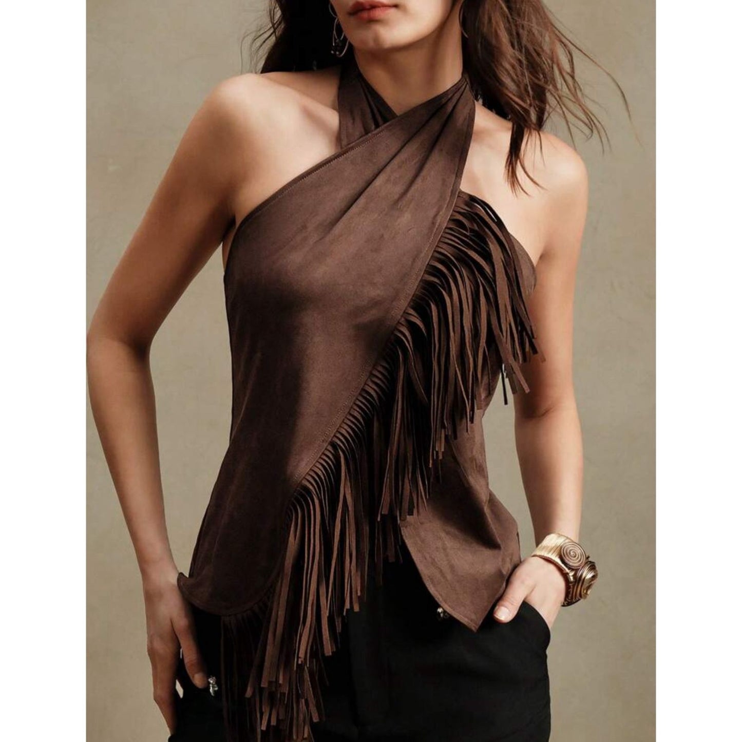 Top Cuello Halter con Flecos