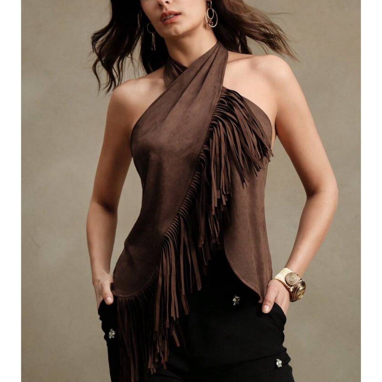 Top Cuello Halter con Flecos