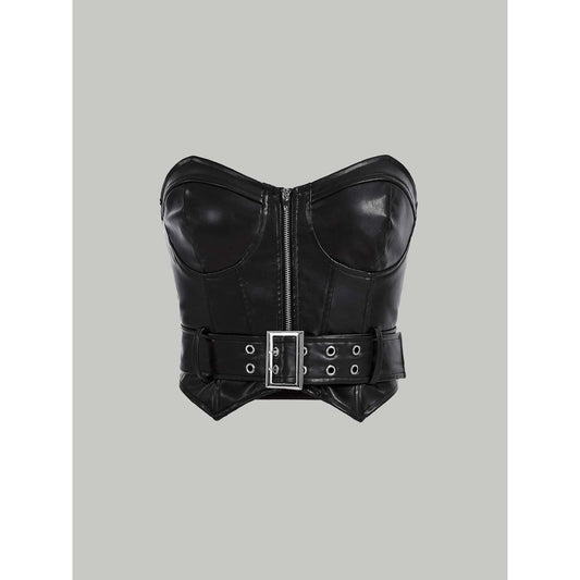 Crop Top Strapless Tipo Corset con Cinturón