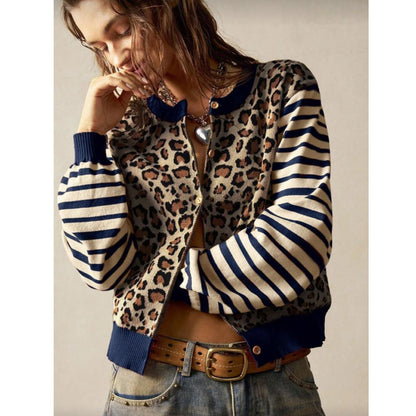 Cardigan Animal Print con Rayas