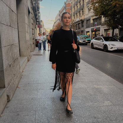 Vestido Tipo Sweater Tejido con Flecos