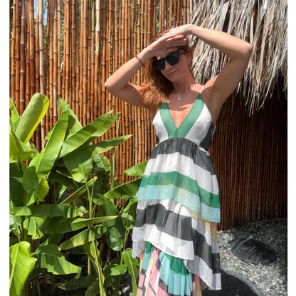 Maxi Vestido de Tiras con Estampado Rayas