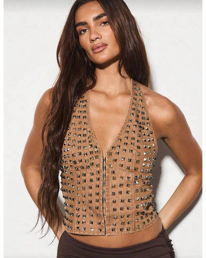 Top Cuello Halter con Taches