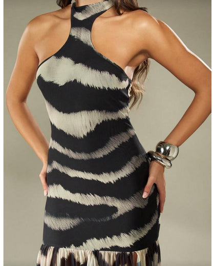 Vestido Maxi cuello Halter  con Abertura Lateral Vm