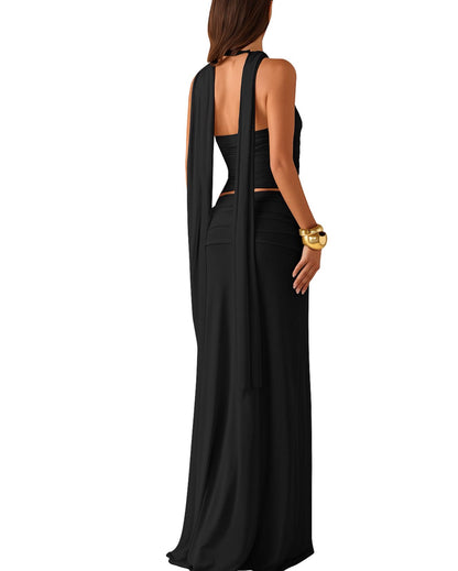 Set Top, Falda y Collar Tipo Bufanda  Vm