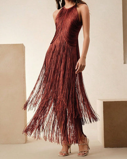 Vestido  Midi  con Flecos Vm