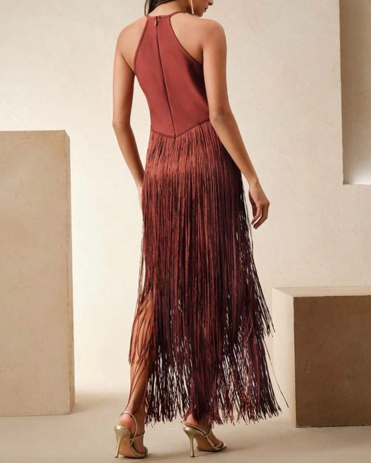 Vestido  Midi  con Flecos Vm