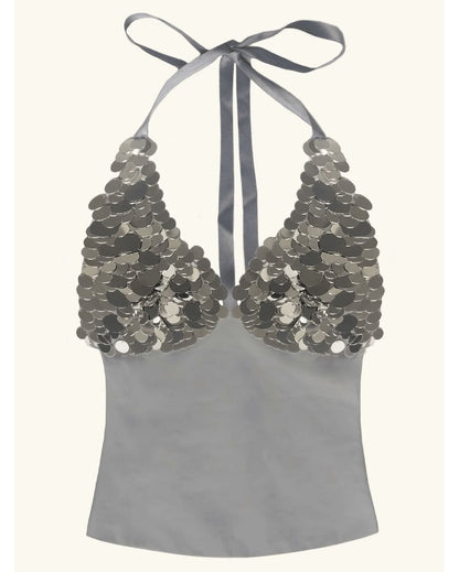 Top Halter con Apliques de Lentejuela en el Busto Vm