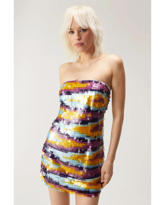 Vestido Strapless  con Apliques en Lentejuelas Vm