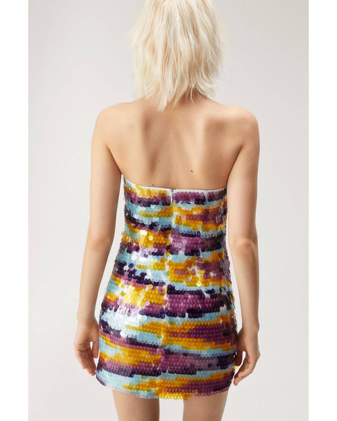 Vestido Strapless  con Apliques en Lentejuelas Vm