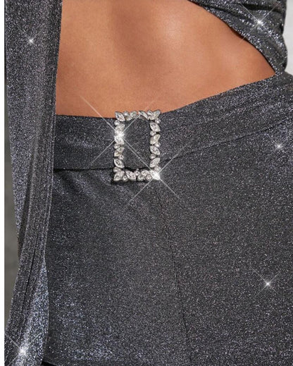 Enterizo con Escote Barco y Tejido Metalizado Vm