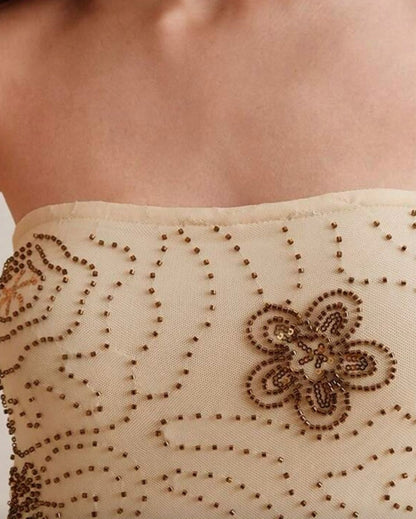 Maxi Vestido Strapless con Apliques Piedras Vm