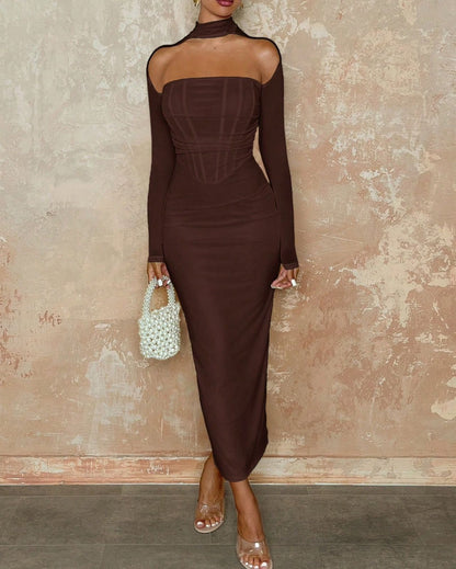 Vestido Midi  tipo Corset con  Escote Barco  Vm