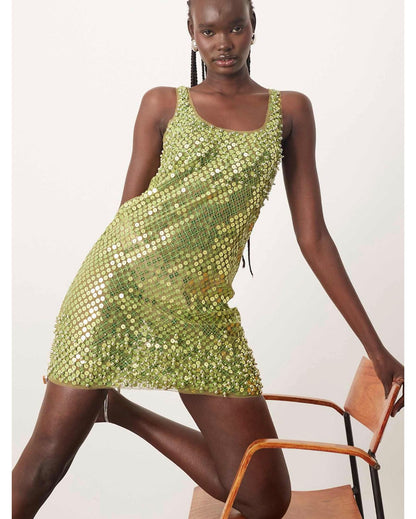 Vestido Corto con Apliques en Lentejuela Vm