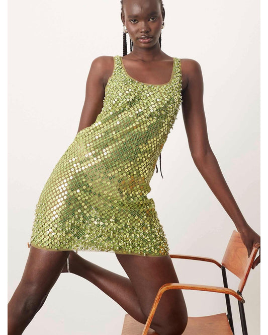 Vestido Corto con Apliques en Lentejuela Vm