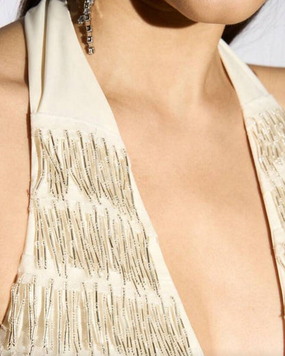 Maxi Vestido Cuello Halter con Espalda Descubierta Vm