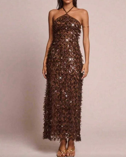 Maxi Vestido en Lentejuela con Espalda Descubierta Vm