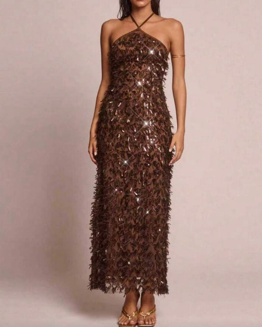 Maxi Vestido en Lentejuela con Espalda Descubierta Vm